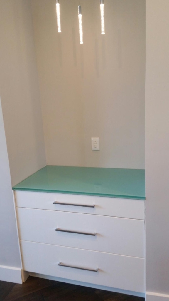 white painted glass counter
